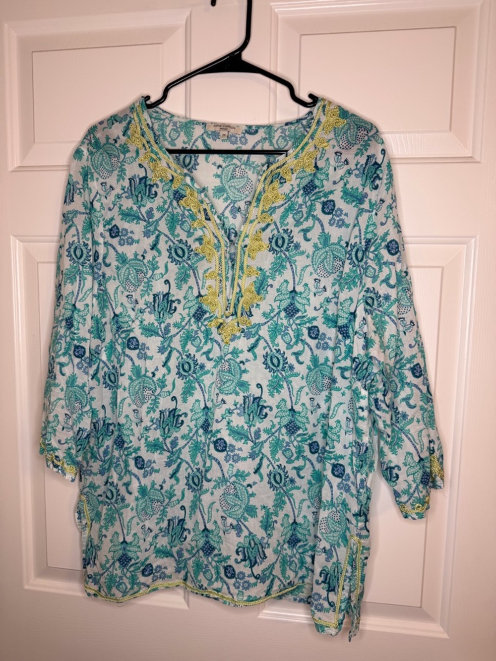 Anne Carson Teal & Yellow Floral Tunic boho size 2X